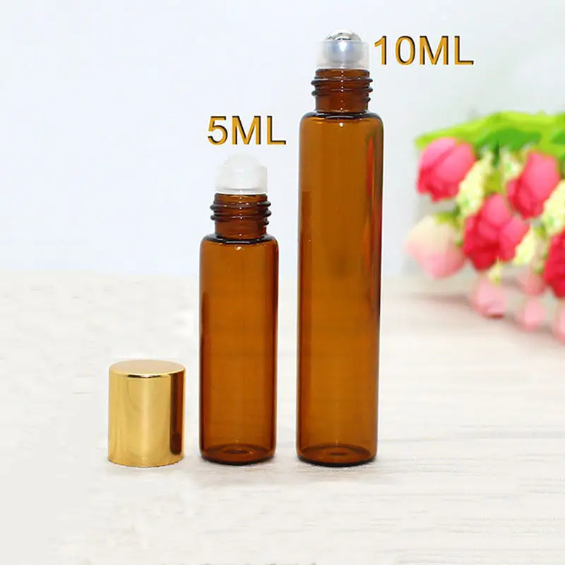 10 шт 5/10 мл янтарная стеклянная бутылка роликовый шар парфюмерные эфирные масла