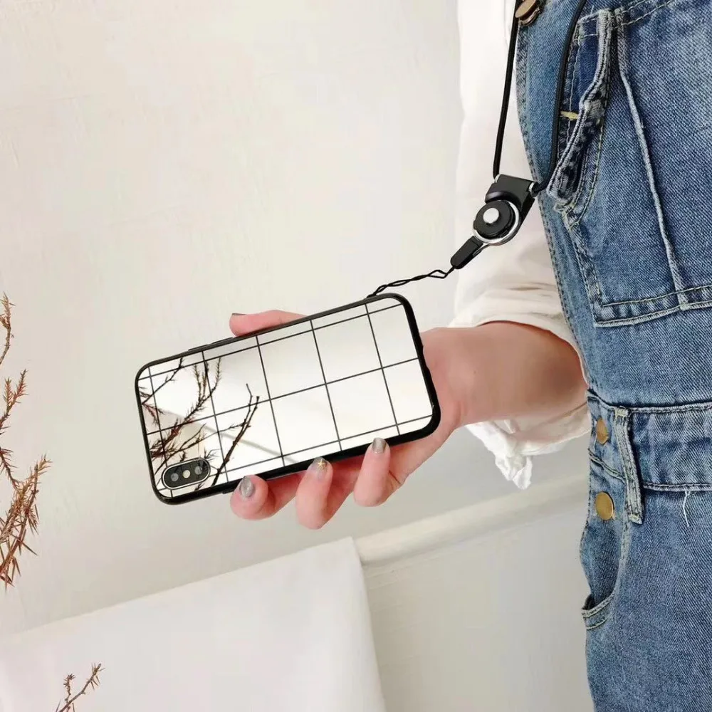 Zxtrby зеркало для макияжа чехол iPhone XR XS XSM X 6 S 7 8 плюс плед полоса глянцевый телефона