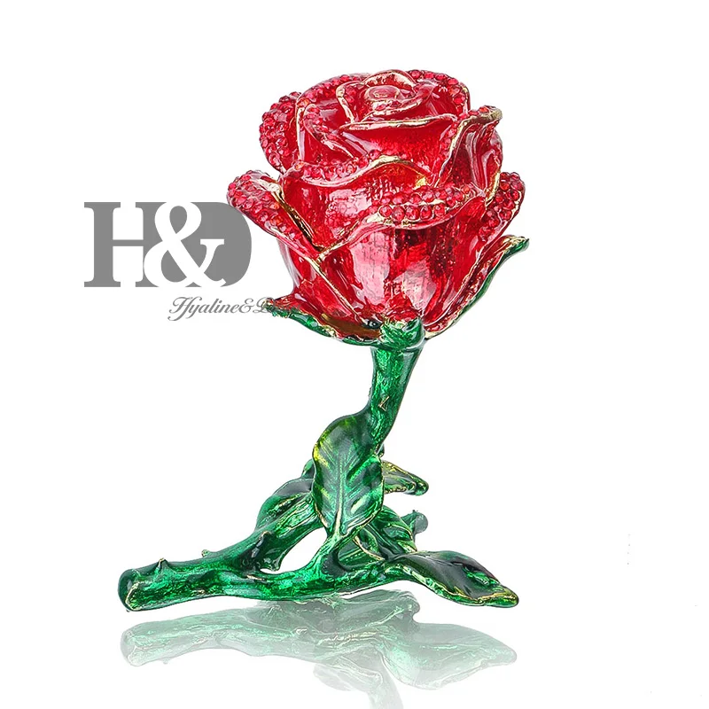 H&ampD Flower Trinket Box Hand-Painted Hinged Ring Holder Patterns Bejeweled Decor with Crystal Gift Collectible (red) | Дом и сад