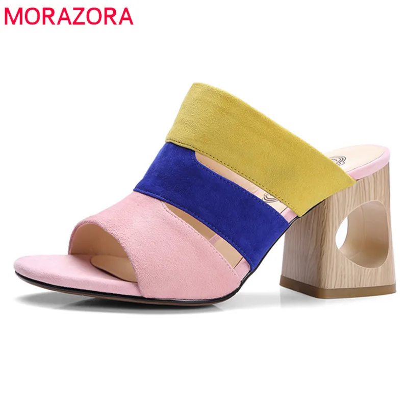MORAZORA/2019 г. хит продаж женские босоножки замшевые туфли на высоком каблуке модная