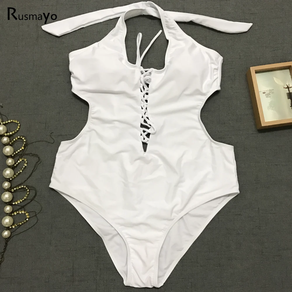 Черный Белый Цельный купальник плюс размер женский Монокини сексуальный 2018