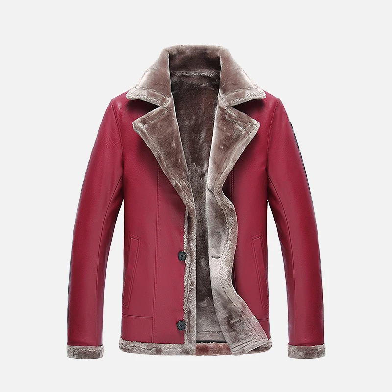 Мужская кожаная куртка из искусственного меха повседневная утепленная
