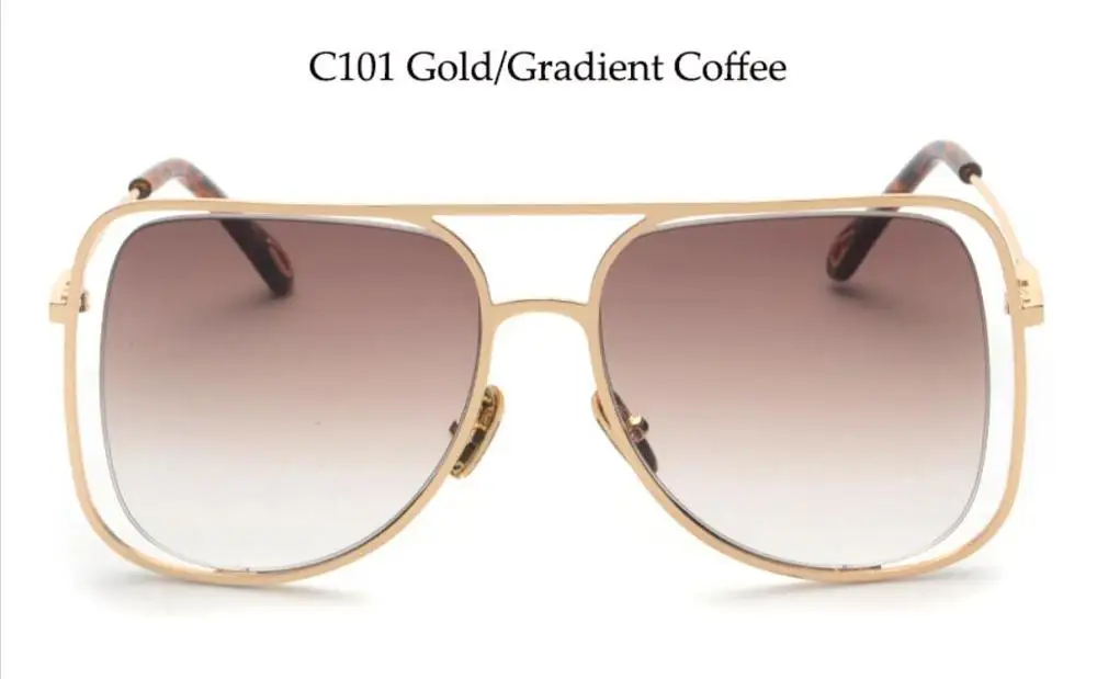 C101 gold coffee Женские квадратные солнцезащитные очки poppy, пилот, дизайнерские, брендовые, Роскошные, винтажные, солнцезащитные очки, женские очки, с вырезами, тонированные, коричневые солнцезащитные очки - Цвет линз: C101 gold coffee