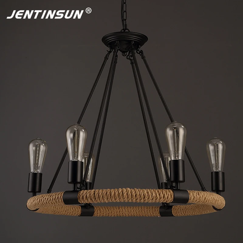 LOFT ретро промышленности пеньковая веревка LED Люстра для Кафе Ресторан Бар
