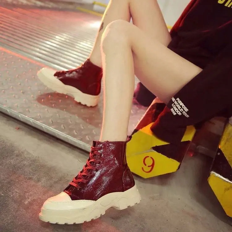 2019 г. новые весенние женские ботинки на шнуровке толстой подошве бархатные