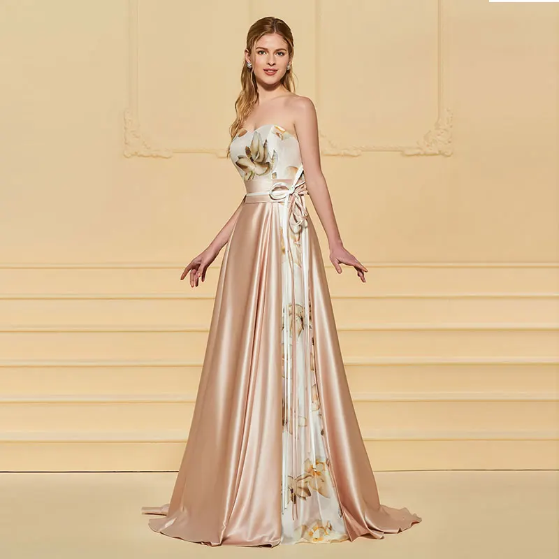 Розовое вечернее платье Tanpell с принтом сердечки длиной до пола ТРАПЕЦИЕВИДНОЕ