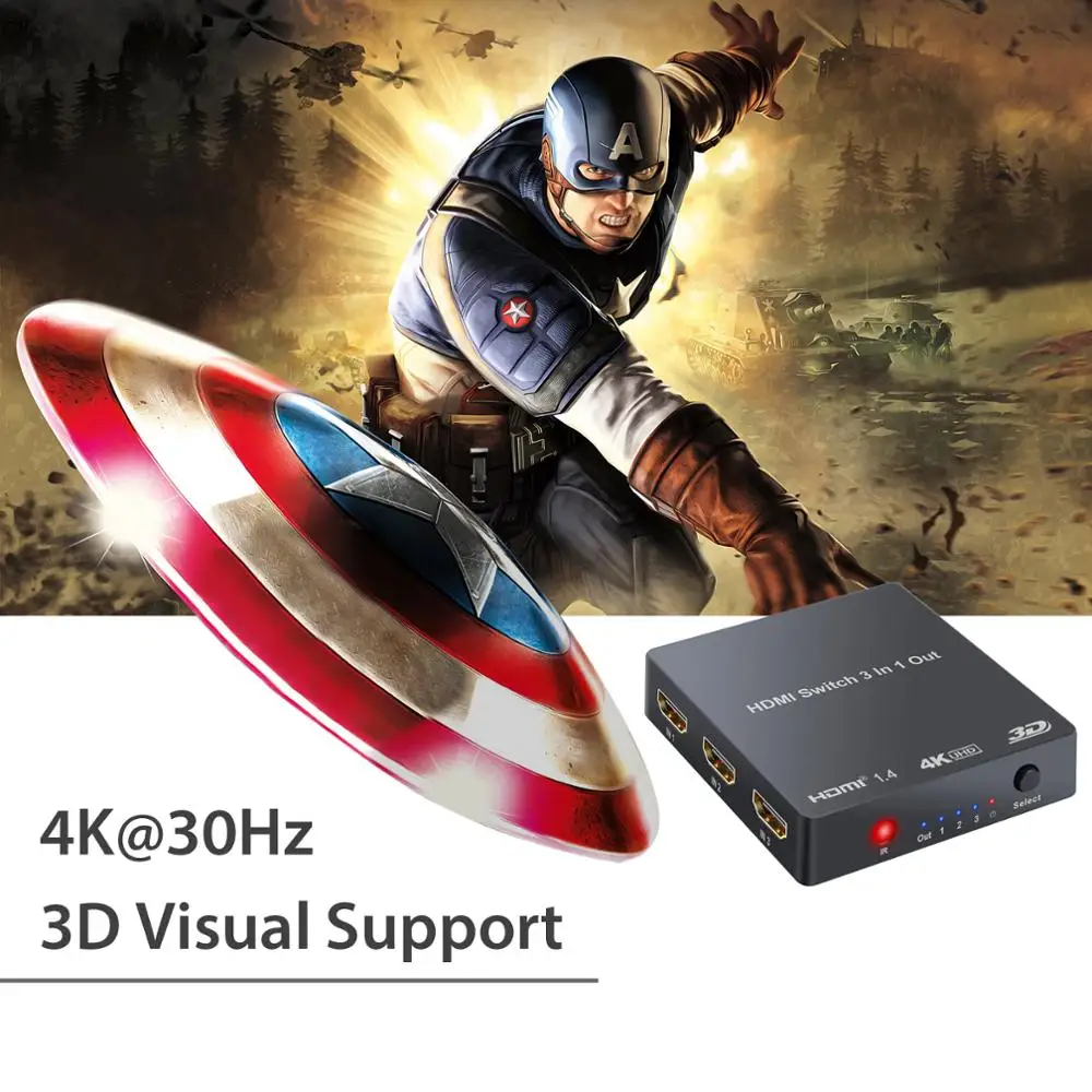 3x1 HDMI Switcher 4K 2160P With IR Remote Control Support PIP For HDTV Monitor DVD Player PC SKY Box PS3 1.4 Audio | Электроника