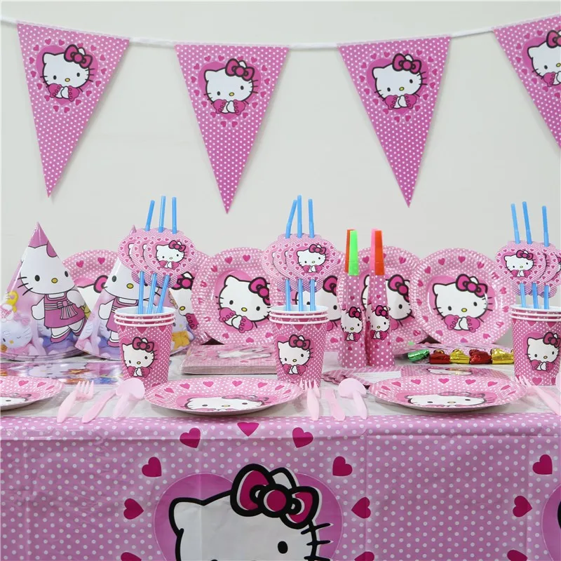 96 шт. hello kitty/одноразовые бумажные стаканчики для девочек + вечерние тарелки на