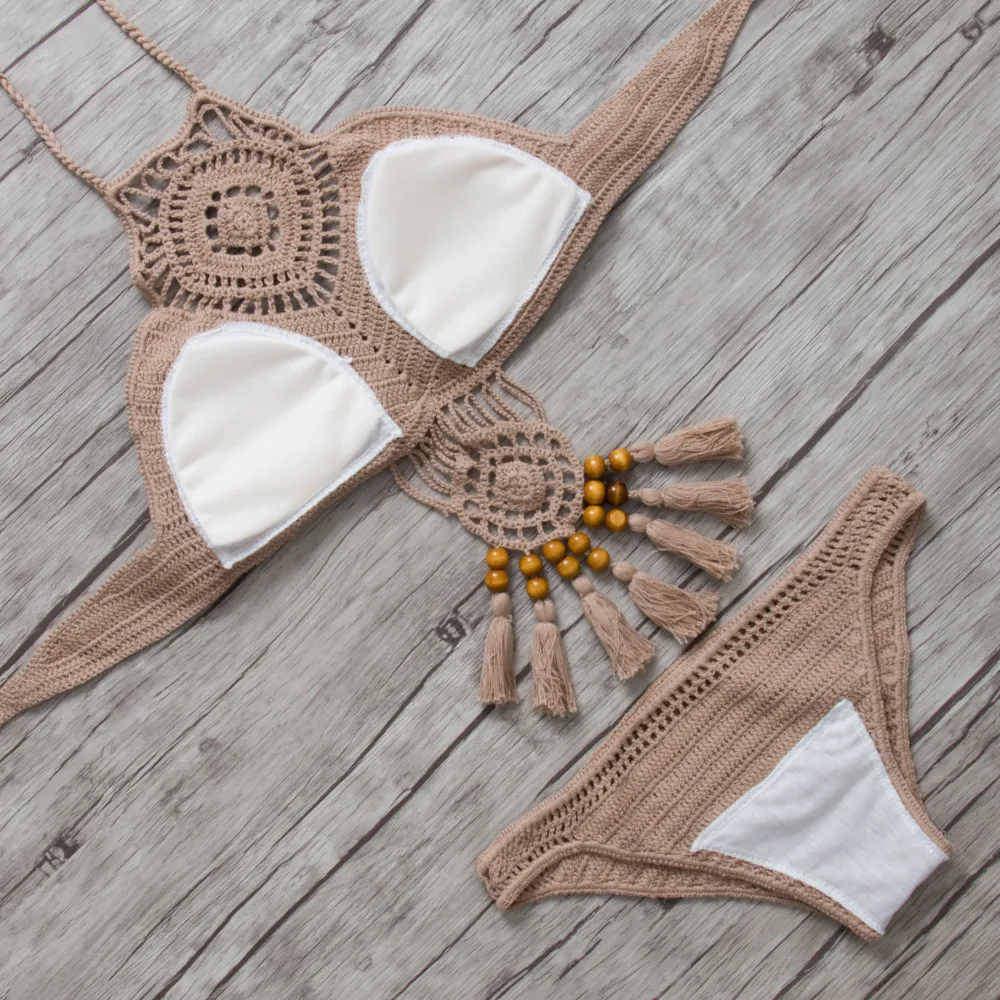 Очаровательный вязаный купальник бикини Женский комплект 2016 купальный костюм
