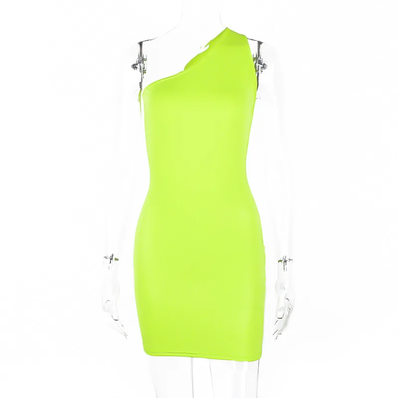 Женское облегающее платье ZOGAA зеленое/оранжевое средней длины на одно плечо для