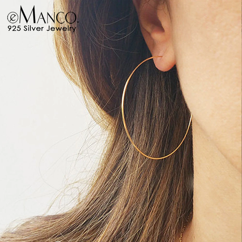 Женские круглые серьги кольца eManco классические из стерлингового серебра 925 пробы