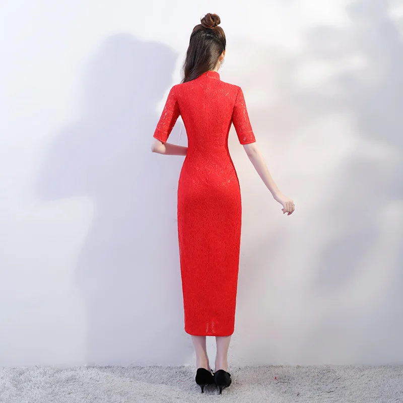 

Chinese Traditional Cheongsam Women's Lace Long Dress Red Size: S-2XL