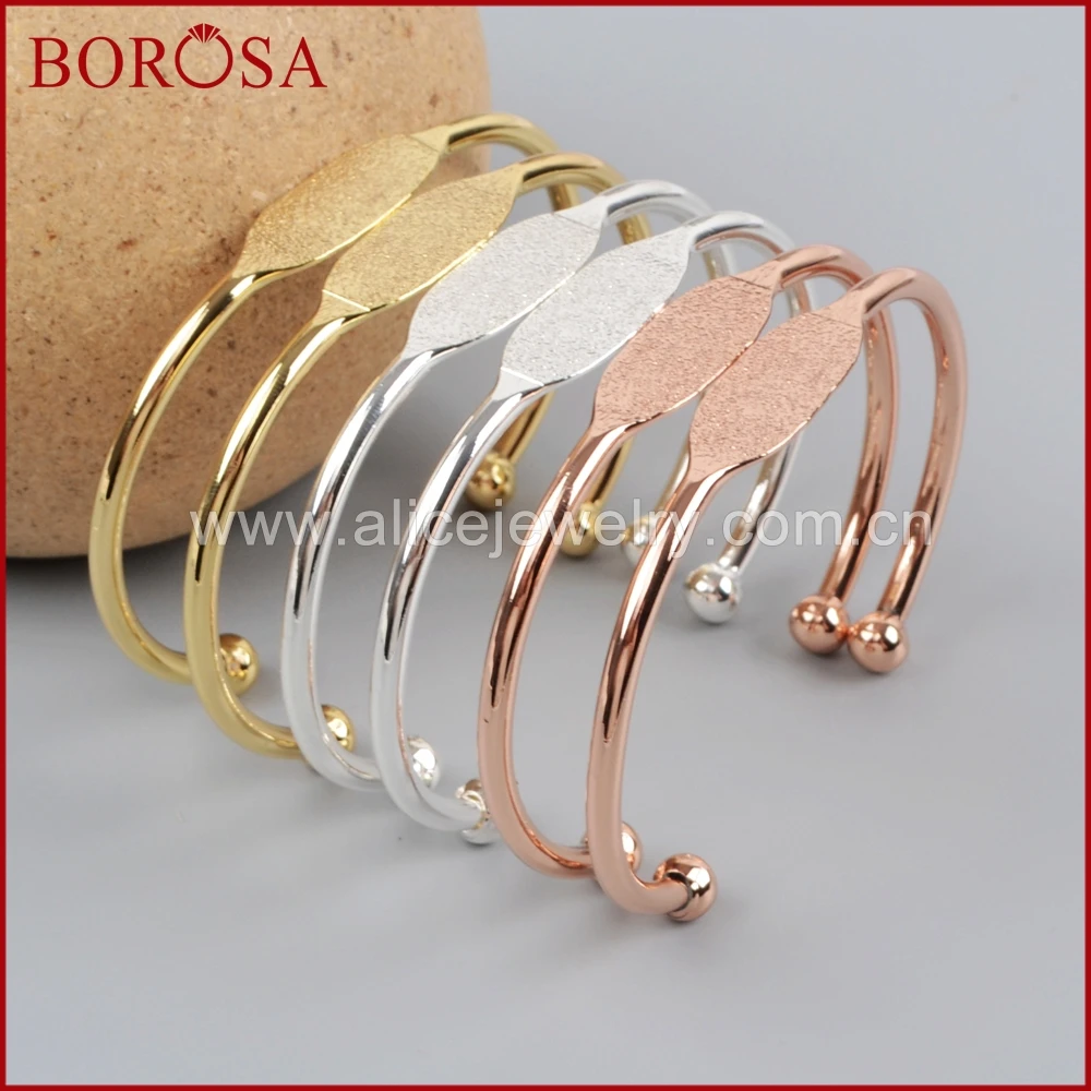 

BOROSA 10PCS Blank Bangle Setting for Women, Gold Plated Silver Color Rose Gold Cuff Bangle High Quality Fashion Jewelry PJ068