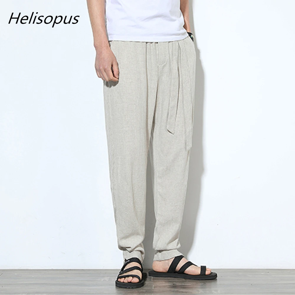 Helisopus Мужские Простые льняные хлопковые повседневные брюки Летние Осенние