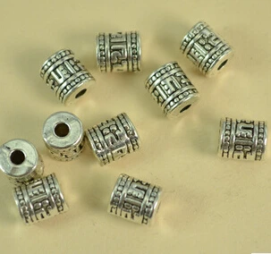 Tibetan silver mantras metal antiqued flower beads Drum shaped OM MANI PADME HUM amulet bead 20Pcs | Украшения и аксессуары