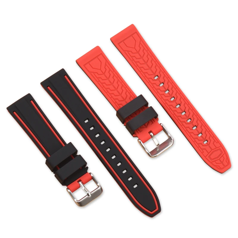 BEAFIRY Soft Silicone Rubber Watch Band Strap 20mm 22mm 24mm Waterproof Watchband black grey orange blue red yellow white sport