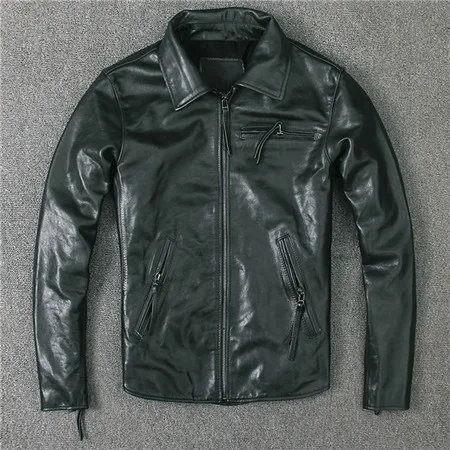 Cowleather Black Винтажные мужские Куртки из натуральной кожи, брендовые Большие размеры XXXL, куртки и пальто из коровьей кожи, Мужская Уличная одежда в европейском стиле - Цвет: Cowleather Black