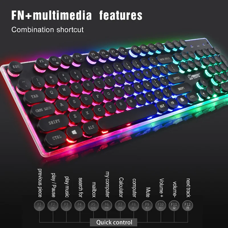 Проводная USB игровая мышь, клавиатура, набор, Игровая клавиатура, 3 цвета, с подсветкой, английская клавиатура, Панк ключ, колпачок, кабель, игровая клавиатура и мышь