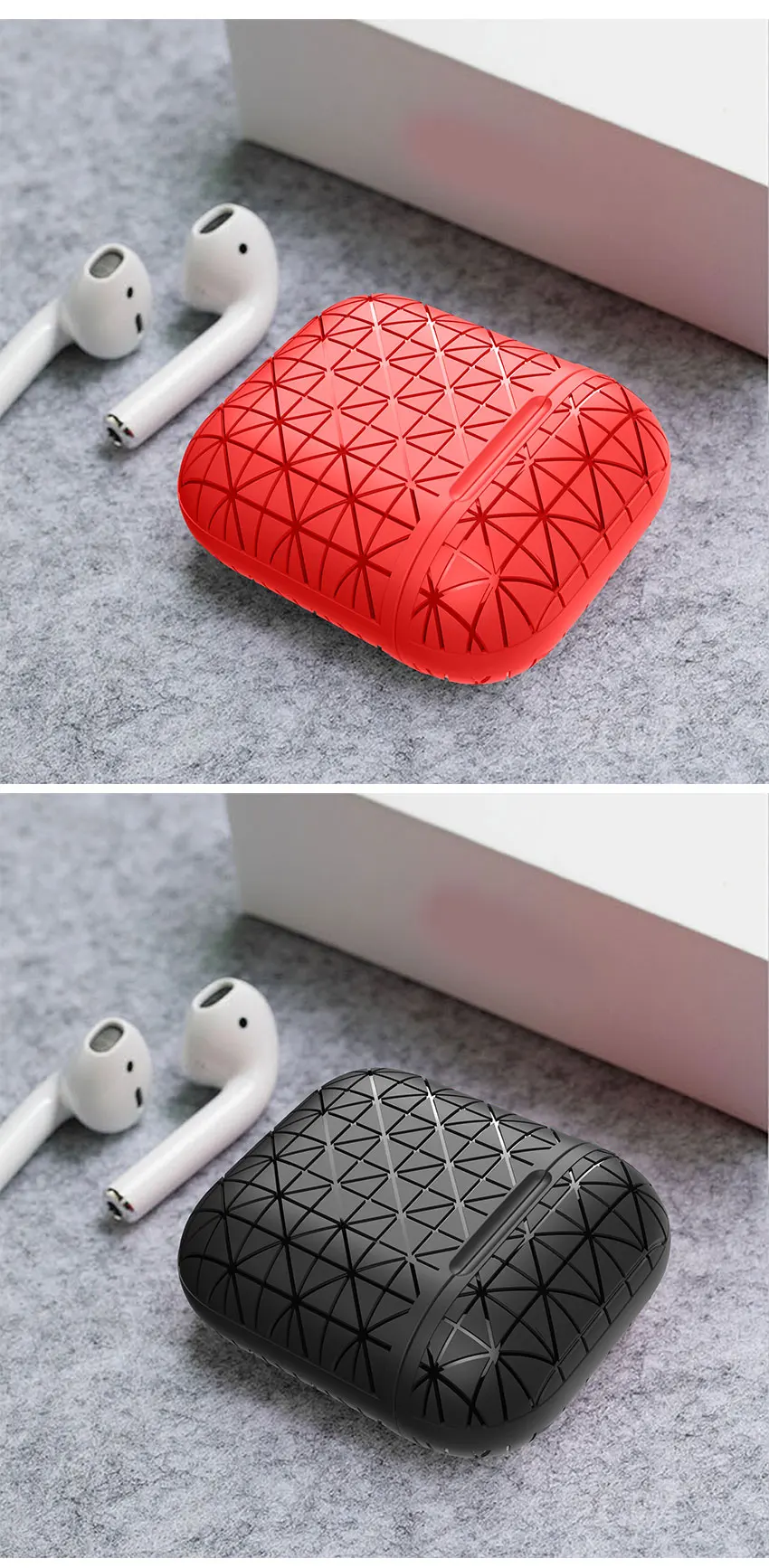 Роскошный силиконовый чехол для AirPods, чехол с ромбовидным узором, защита корпуса с крюком, беспроводной чехол для наушников Air Pods 2 fundas
