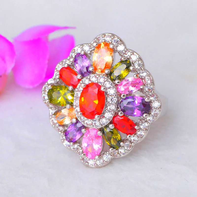 Летние кольца для женщин Цвет цирконий серебряный штамп юбилей модные ювелирные