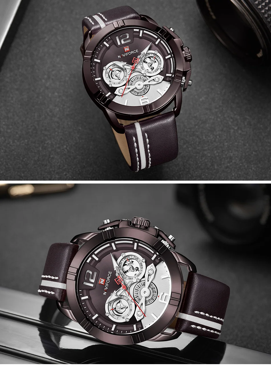 NAVIFORCE Luxury Brand Men Watch Sports Quartz Men’s Wrist Watches Leather Waterproof Male Clock Date Analog Relogio Masculino