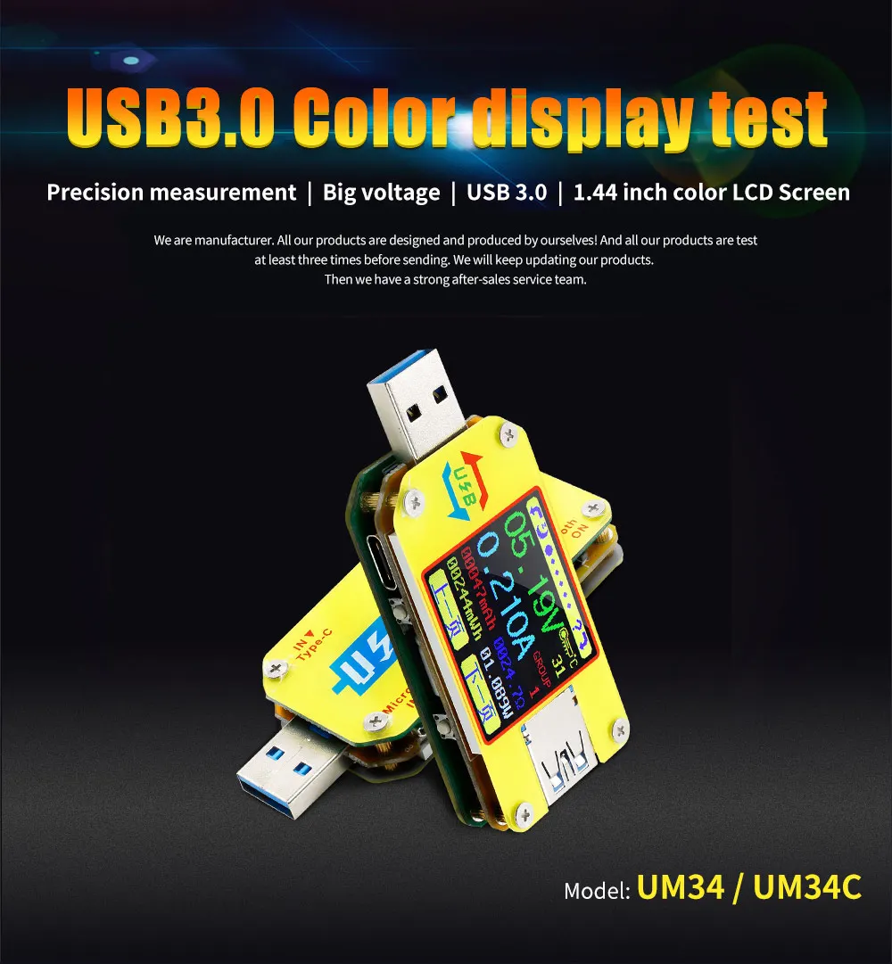 UM34 UM34C Для APP USB 3,0 Тип-C DC Вольтметр Амперметр Напряжение измеритель тока, для батареи зарядки измерения Кабельный тестер сопротивления
