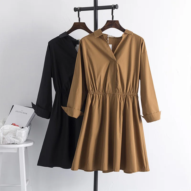 

Plus Size Dress 3XL 4XL 5XL Long Sleeve V Neck Solid A Line Knee Length Dress Women Fashion Autumn Clothing Office Lady 30900