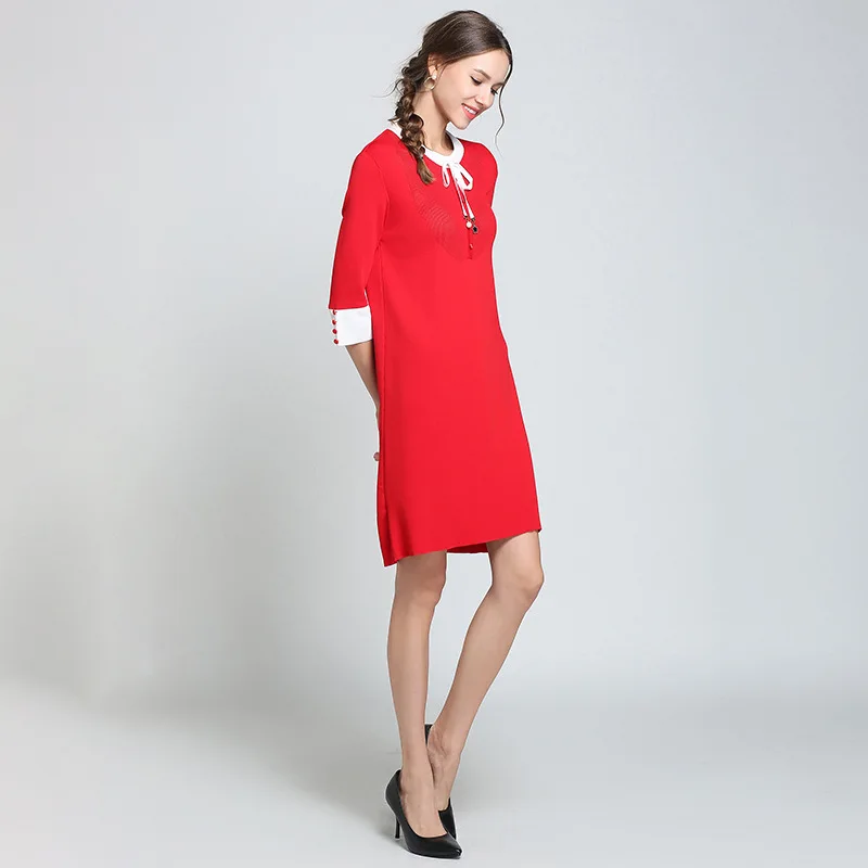 Женское вязаное платье с круглым вырезом RUBY VICKY однотонное офисное