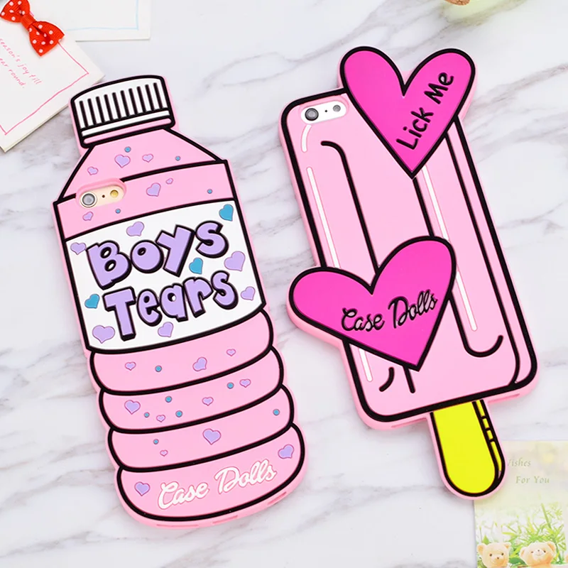 3D lovery Bottle Boy Tears Case for iphone X/8/8plus/7/7plus/6/6s/6plus Heart Ice cream Lick Me Dolls Soft Silicone rubber Cover |
