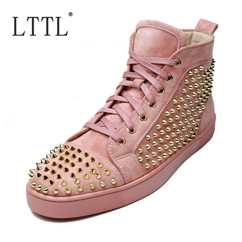LTTL Classic Fashion High Top Men Sneakers Shoes Casual Rivet Studded Flats Mens Trainers Lace Up Ankle Boots Spiked | Обувь