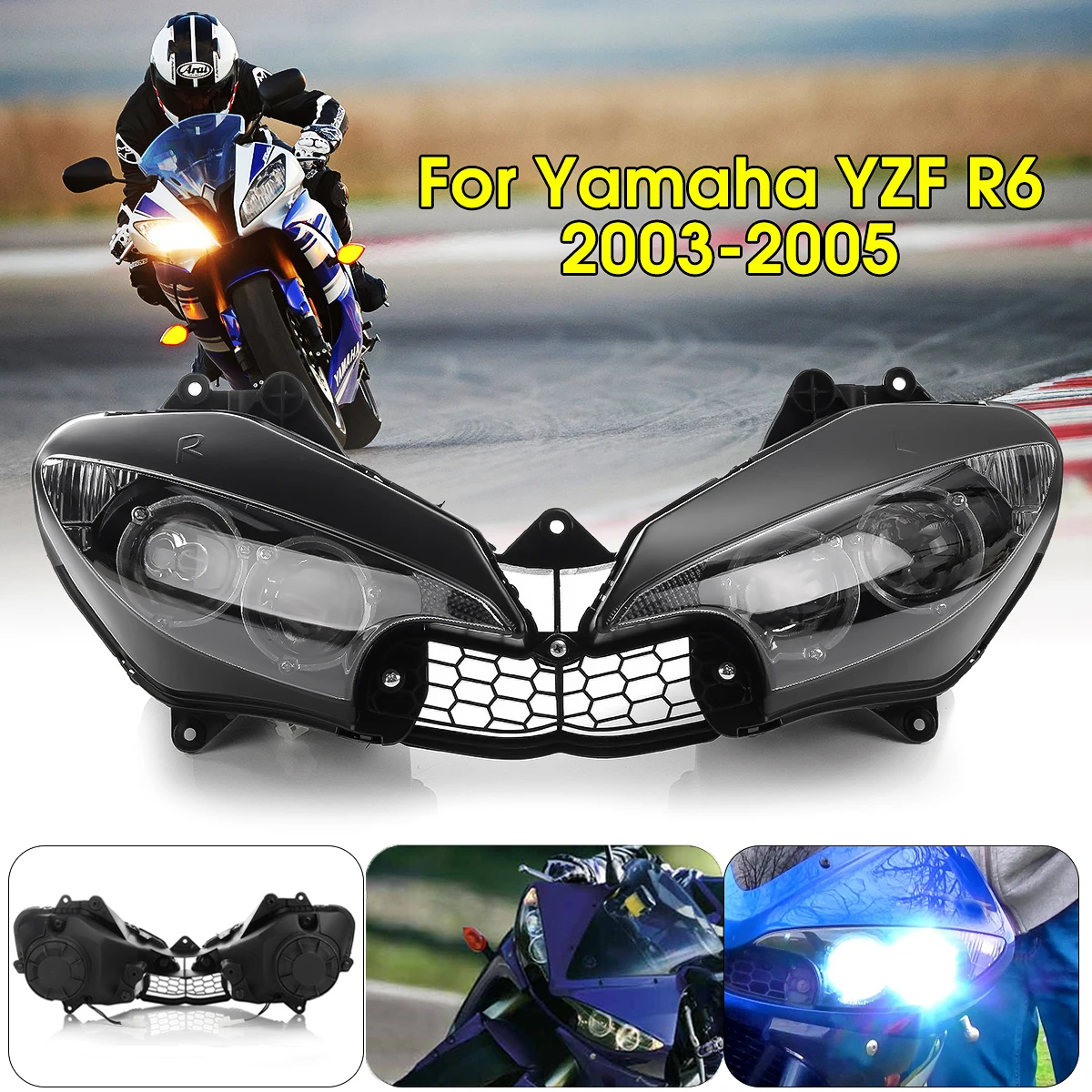 Для 2003 2005 Yamaha Yzfr6 Yzf R6 передняя фара мотоцикла прозрачная 2004 Стайлинг| |
