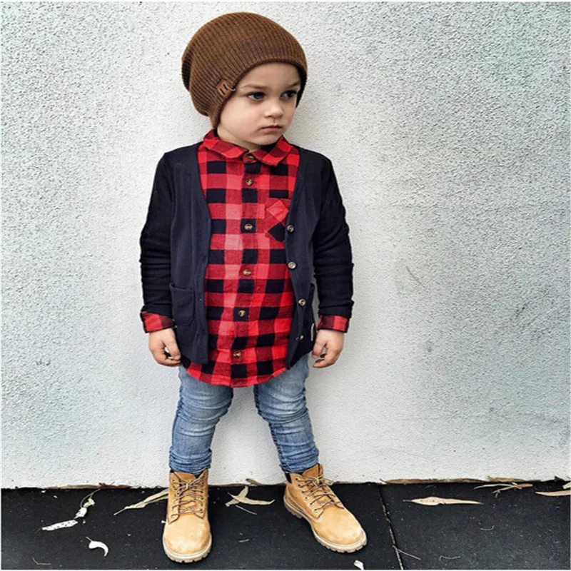 Новинка 2017 года рубашка и блузки для мальчиков девочек Модная хлопковая в клетку