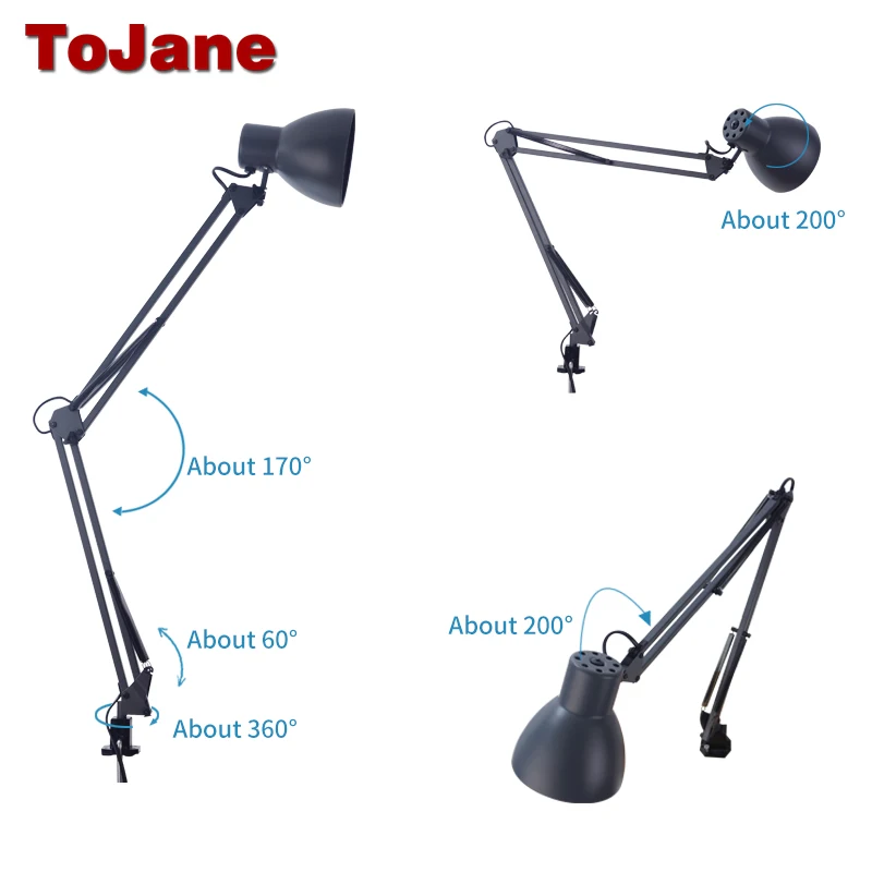 ToJane TG801 длинная Поворотная настольная лампа, светодиодная настольная лампа для офиса, светодиодный светильник для чтения, лампа для дома, светодиодная настольная лампа с зажимом