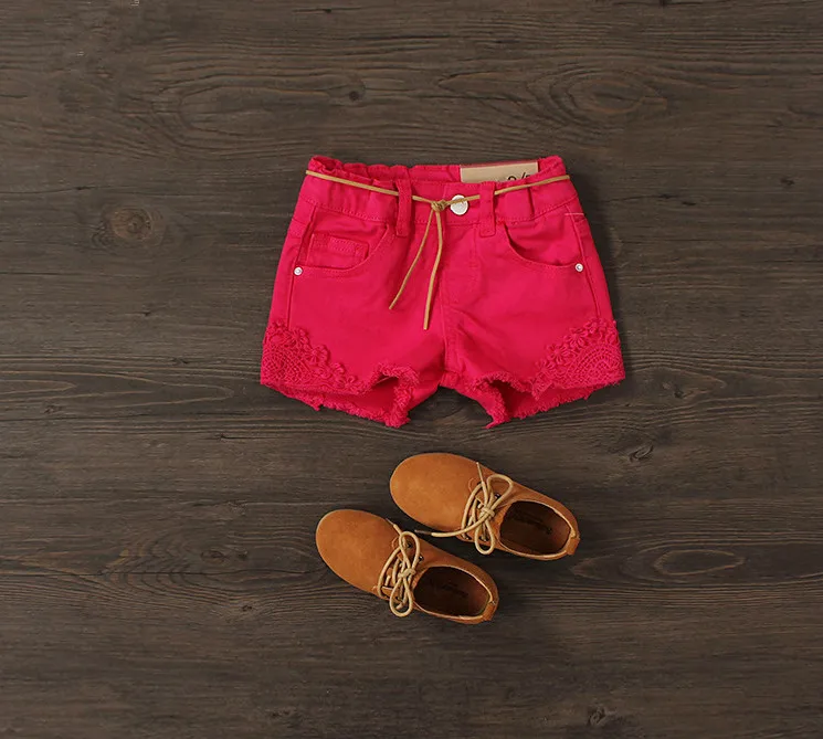 2018 Summer Baby Girls Fashion Shorts Embroidery Kids Cotton 4 Color Short Pants With Belt Child Casual |