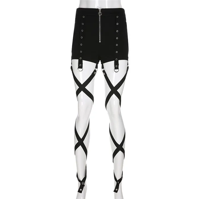 Черный Rockmore Black Pockets Harajuku Zipper Mini Shorts Women Bodycon Gothic Short Pants Korean Style Female Casual Shorts Streetwear - Цвет: Черный
