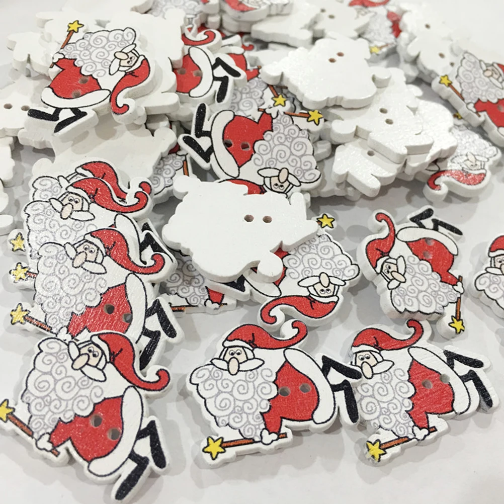 100 Pcs 2.5cm Wood Buttons Mixed Santa Claus Elk Snowman Christmas DIY for Clothes Crafts | Дом и сад