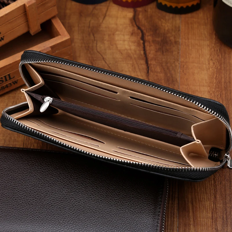 BLEVOLO High Capacity Men Wallets Male Long Purses Zipper Leather Money Clips Business Clutch Bags Coin Pocket Wallet For | Багаж и сумки