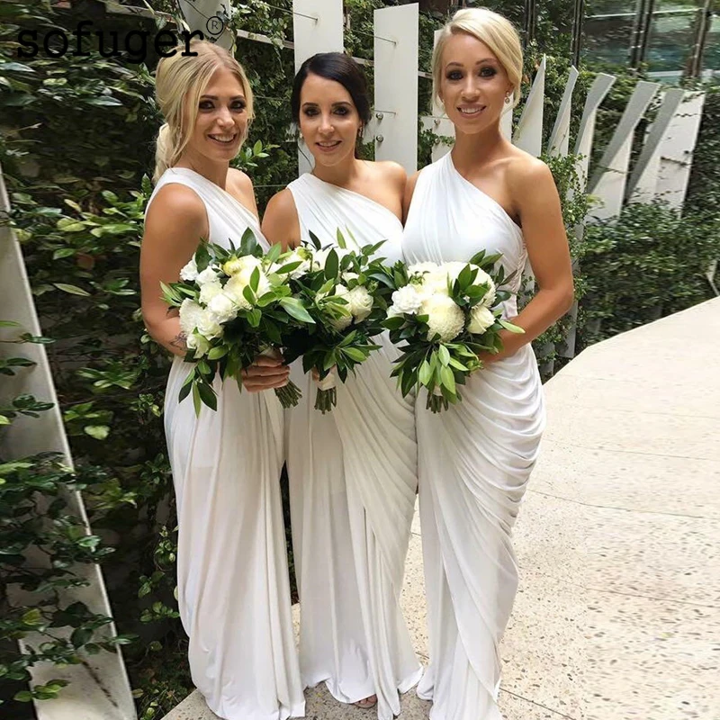 

White Elegant Summer One Shoulder Special Occasion Dress Muslim Arabic Bridesmaid Dresses Wedding Party Dresses Formal