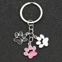 Cat Paw Keychain Dog Kitty Kitten Claw Print Footprint Enamel Keyring Key Holder Chain Ring Delicate Fashion Jewelry Wholesale