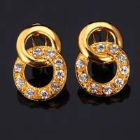 gold earrings for women new fashion jewelry trendy yellow gold color austrian rhinestone fine jewelry clip earring e1076