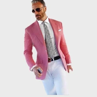 hot pink suit men blazer formal men suit with white pants smart casual business terno slim fit tuxedo coat jacket costume homme
