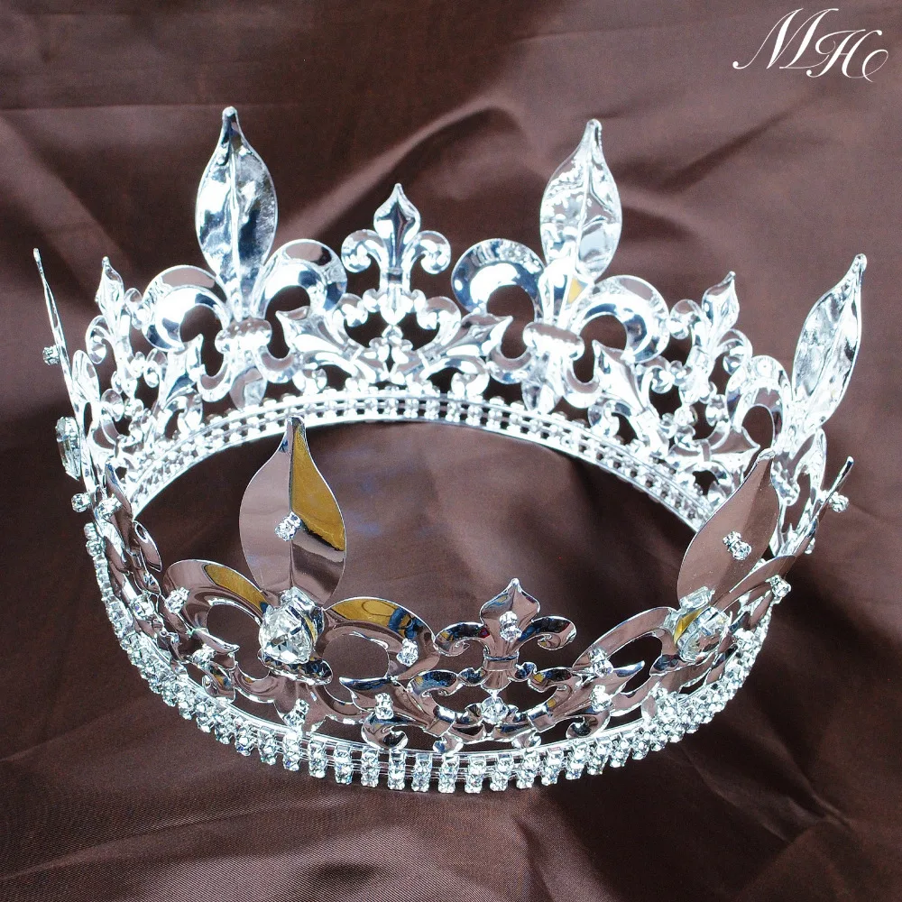 

King Men's Crowns Tiaras Imperial Medieval Crystal Full Rould Diadem Wedding Pageant Party Costumes Hair Jewelry
