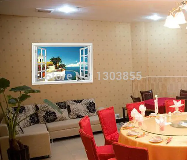 3D окно вид синий океан небо hansome мальчик домашний Декор настенный стикер asd|3d