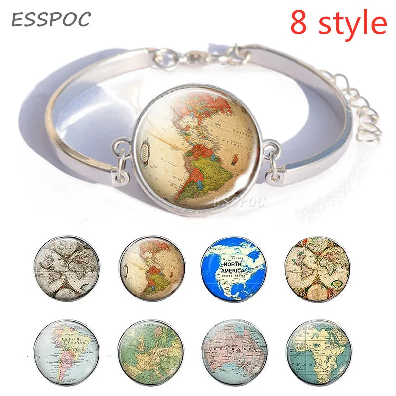 

Vintage Globe World Map Snap Button Bracelet North America / South America /Africa /Australia /Europe Map Charm Bracelet