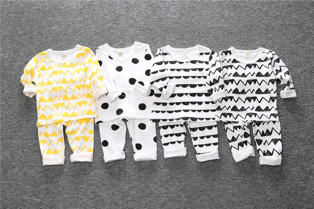 2020 Spring Infant Baby Boys Pajamas Set Children Kids Lounge wear Cartoon Elephant Toddler Clothing set 2pcs 100% Cotton |