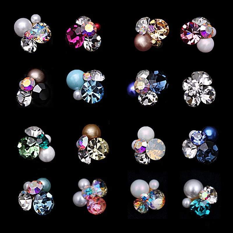 100pcs Japanese CRYSTAL nailS pearls Jewelry Decorations 3D Luxury alloy rhinestones DIY Nails Alloy Charms supplies JE206~221 | Красота и