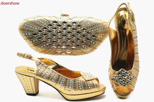 

doershow Shoe and Bag Set New 2019 hot sale Shoes and Bag Set In Italy gold Color Italian Shoes with Matching Bags Set!STB1-10