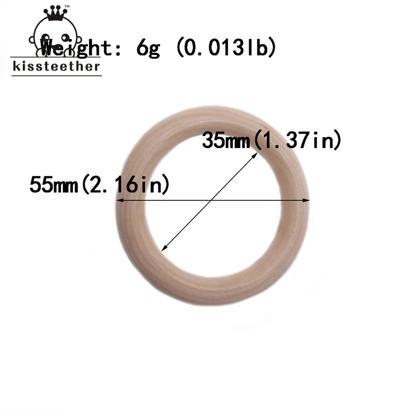 

55mm(2.16'') Nature Wooden Ring Teether Montessori Baby Toy Organic Infant Teething Toy Accessories Necklace DIY Baby Teether