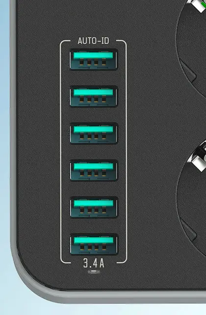 Оптовая продажа 3.4A 250V EU USB Мощность вытяжная настольная розетка 6 шт. Штепсель для