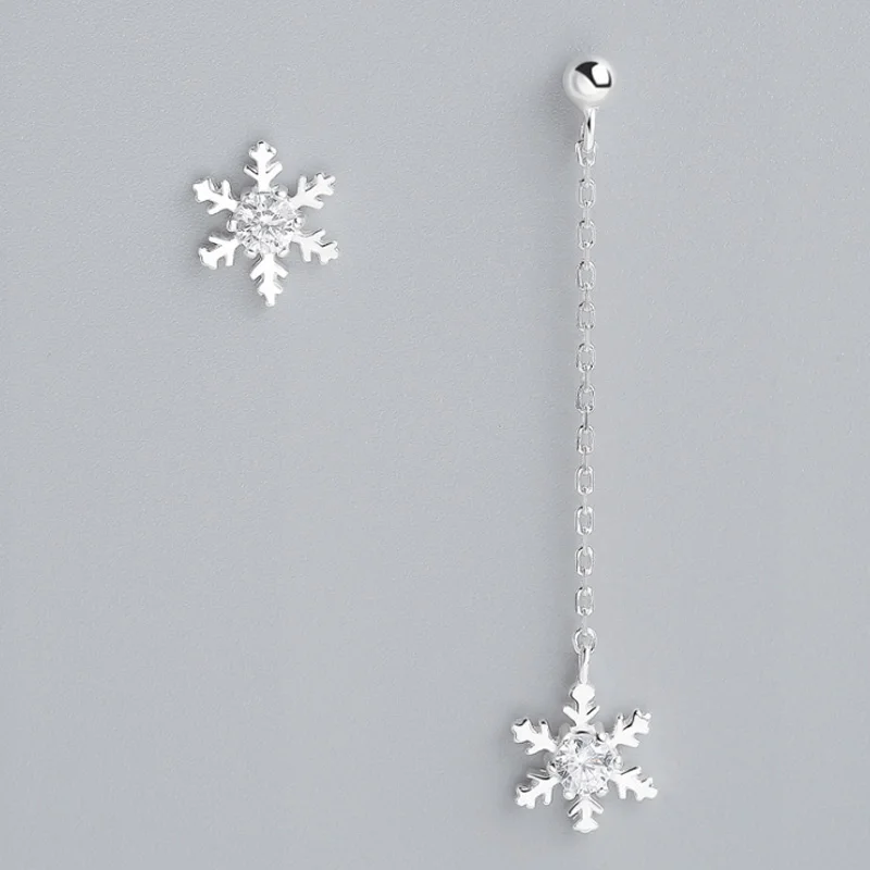 Silver 925 Jewelry Asymmetrical Snowflake Long drop Earrings Stick Tassel Christmas Ear Brincos | Украшения и аксессуары